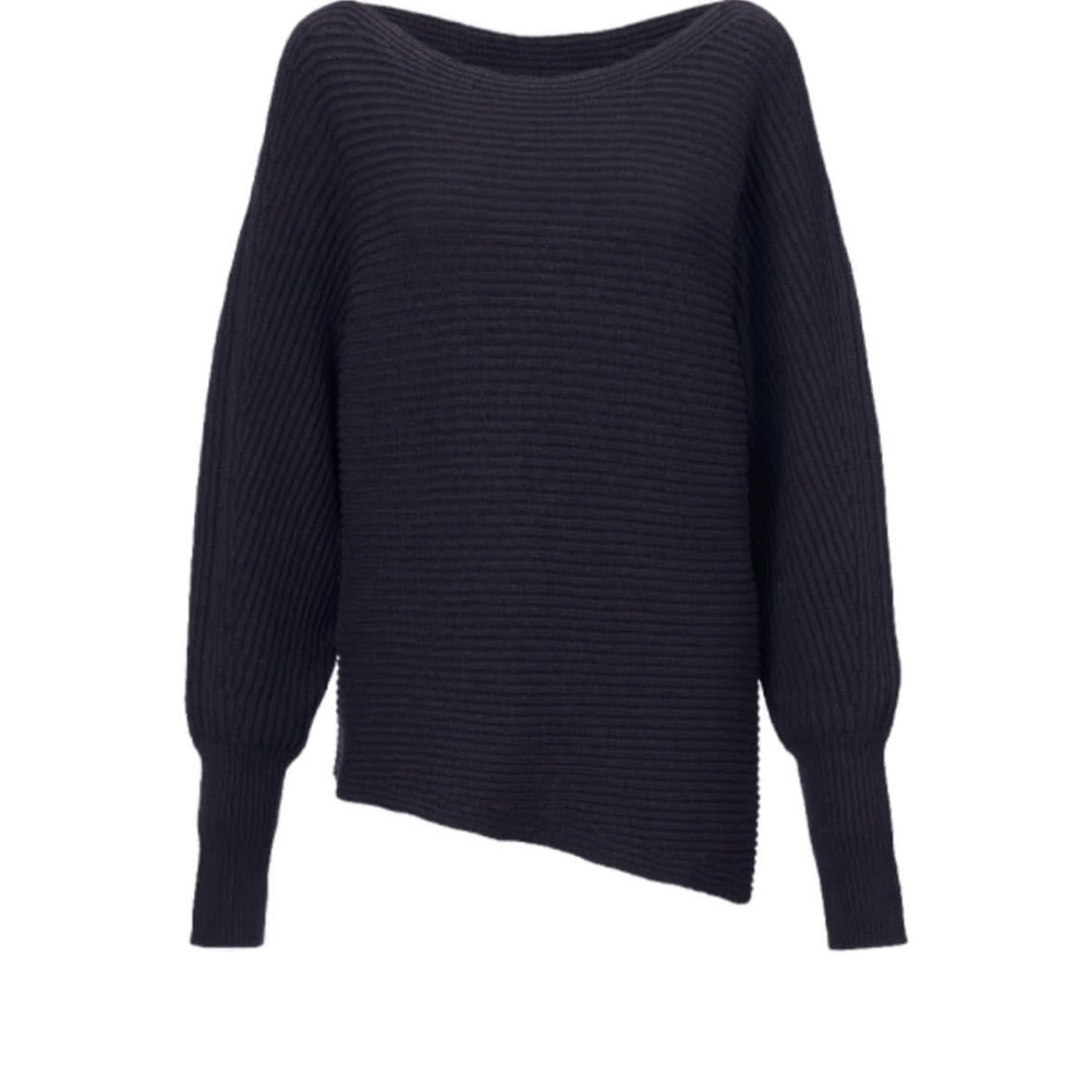 CAbi Blue Off-the-Shoulder Sweater with Asymmetrical Hem